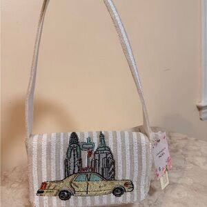 India Boutique Beige and Gold Embroidered Shoulder Bag